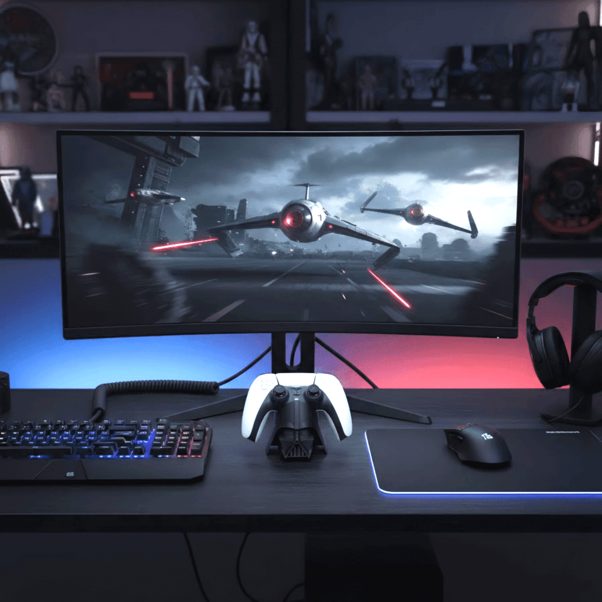Dark Side Stand, black 3D-printed controller stand by nFusion, view 3