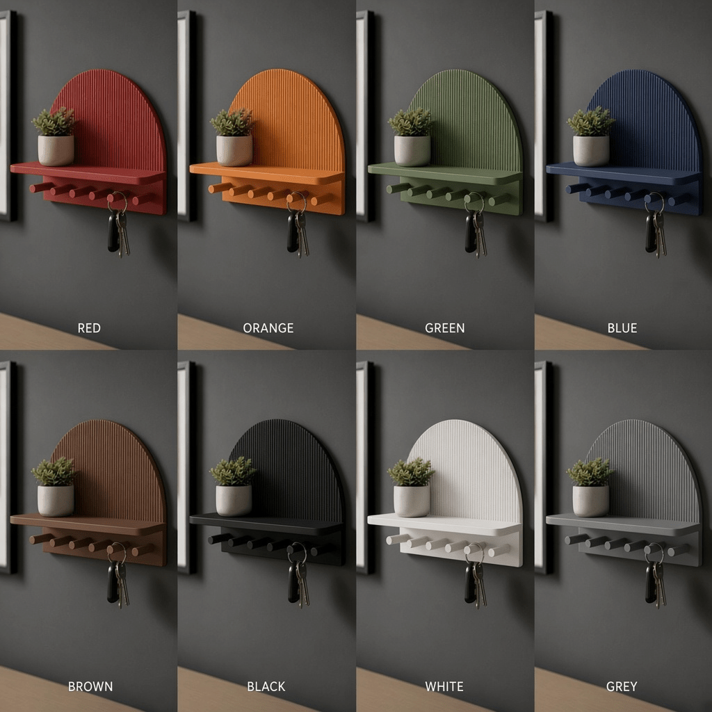 Fluted Key Shelf, 3D-printed wall key shelf by nFusion, view 2