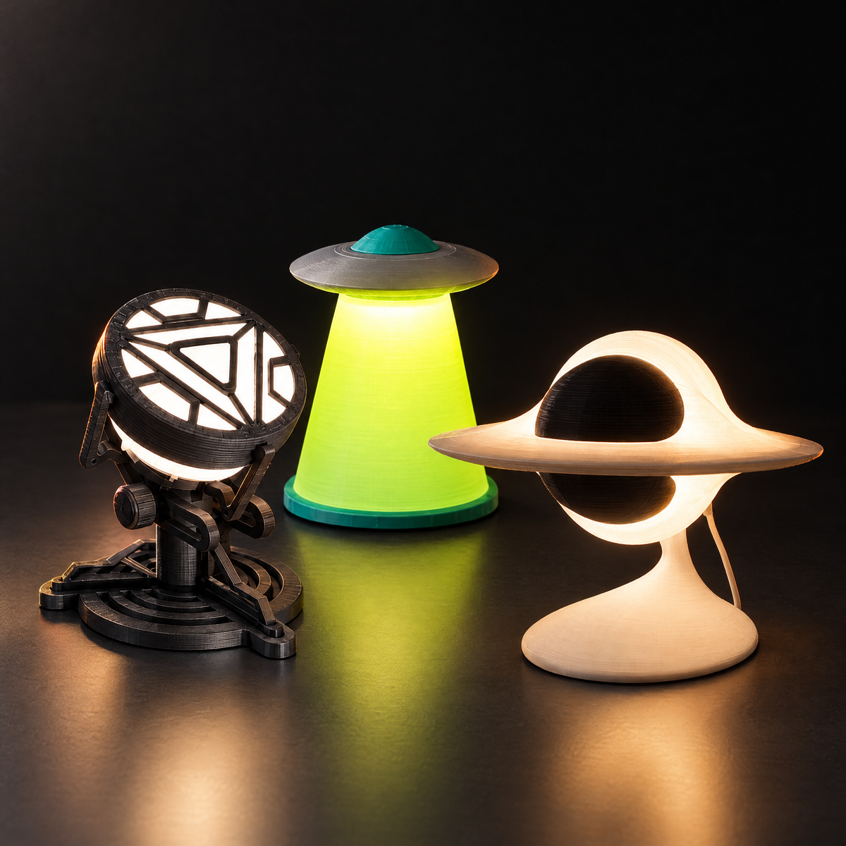 Sci-Fi Lamp Trio bundle: Arc Lamp, UFO Lamp and Black Hole Lamp