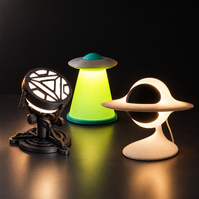 Sci-Fi Lamp Trio bundle: Arc Lamp, UFO Lamp and Black Hole Lamp