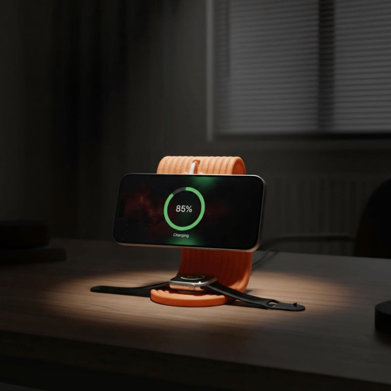Wave Stand, 3D-printed MagSafe phone and watch charging stand by nFusion